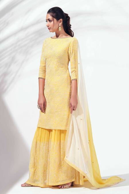 Suruchi Parakh Yellow Georgette Embroidered Kurta Set Online at Aza Fashions Suruchi Parakh_Yellow Georgette Embroidered Kurta Set _Online_at_Aza_Fashions