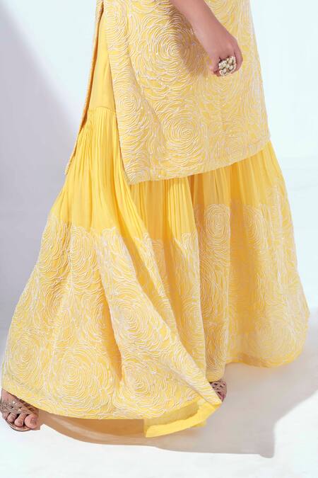 Shop Suruchi Parakh Yellow Georgette Embroidered Kurta Set Online at Aza Fashions Shop_Suruchi Parakh_Yellow Georgette Embroidered Kurta Set _Online_at_Aza_Fashions