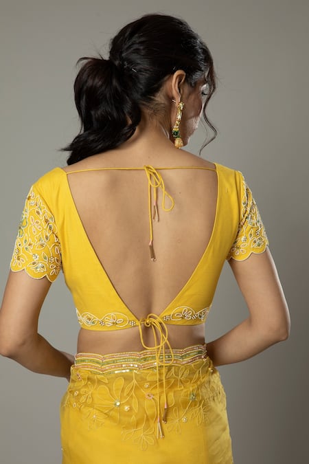 Buy_I Am Design_Yellow Raw , Organza Floral Mango Bite Candy Embroidered Saree Set 