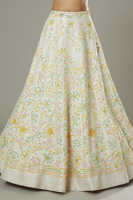 I Am Design_Ivory Raw , Organza French Vanilla Embroidered Bridal Lehenga Set _at_Aza_Fashions