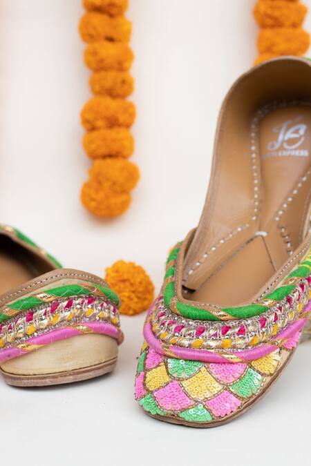 Jutti Express_Multi Color Embroidered Scalloped Sequin Work Juttis_Online_at_Aza_Fashions