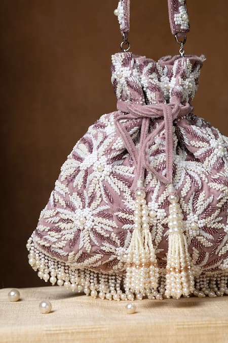 Eena_Purple Amora Pearl Embellished Potli Bag _at_Aza_Fashions