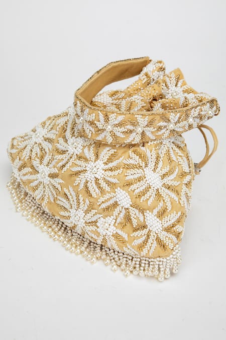 Eena_Gold Amora Velvet Embellished Potli Bag _Online_at_Aza_Fashions