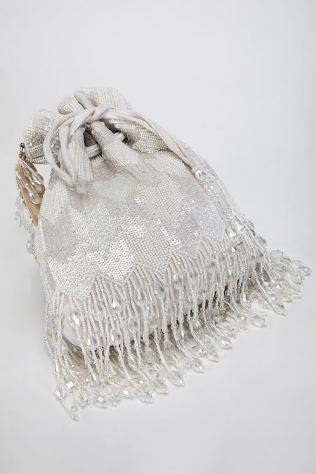 Eena_White Sequined Velvet Potli Bag _Online_at_Aza_Fashions