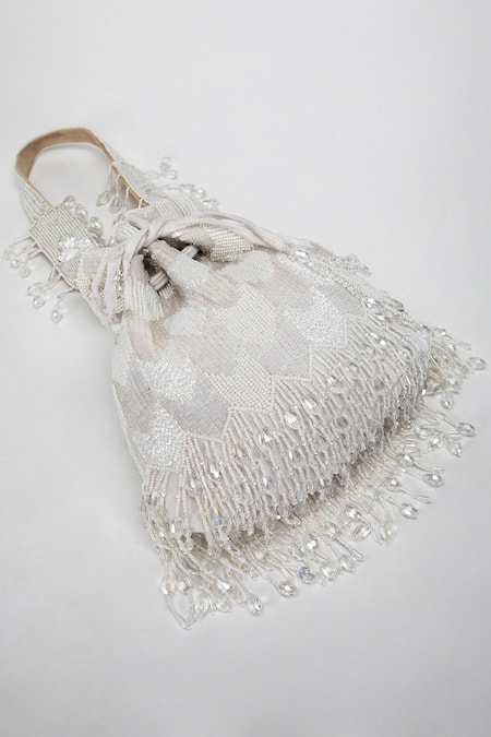 Buy_Eena_White Sequined Velvet Potli Bag _Online_at_Aza_Fashions