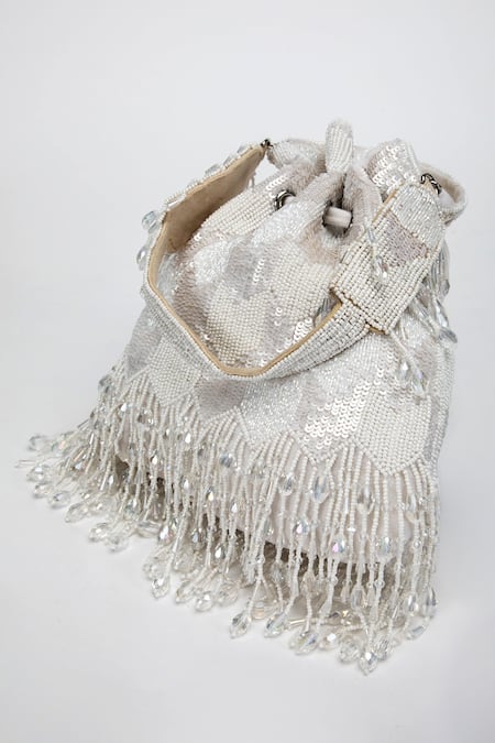 Shop_Eena_White Sequined Velvet Potli Bag _Online_at_Aza_Fashions