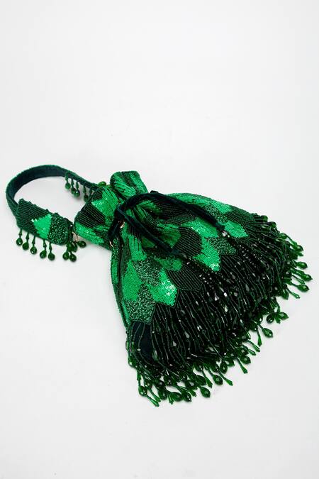 Eena_Green Suraya Sequin Embroidered Potli Bag _Online_at_Aza_Fashions