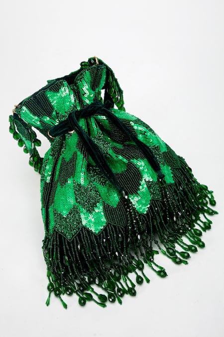 Shop_Eena_Green Suraya Sequin Embroidered Potli Bag _Online_at_Aza_Fashions