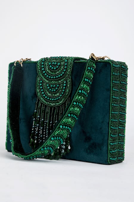 Eena_Green Erisha Embroidered Box Clutch _Online_at_Aza_Fashions