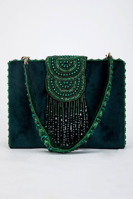 Buy_Eena_Green Erisha Embroidered Box Clutch _Online_at_Aza_Fashions