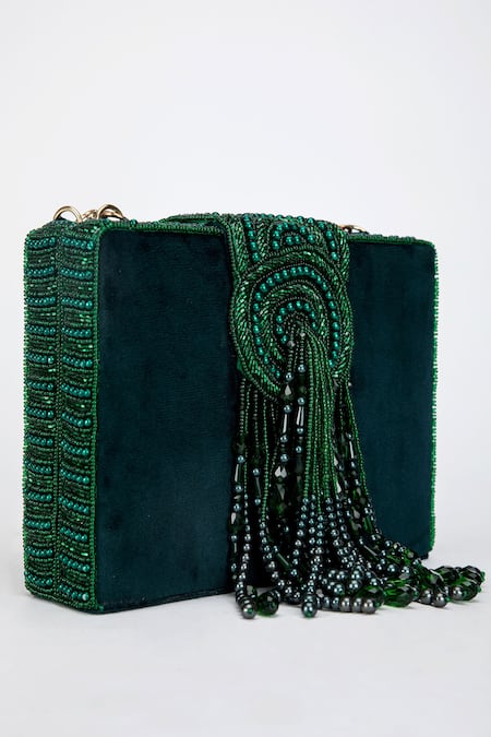 Eena_Green Erisha Embroidered Box Clutch _at_Aza_Fashions