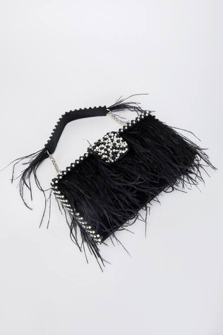 Eena Black Feather And Crystal Embellished Clutch Online at Aza Fashions Eena_Black Feather And Crystal Embellished Clutch _Online_at_Aza_Fashions