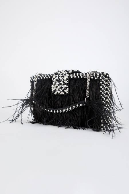 Buy Eena Black Feather And Crystal Embellished Clutch Online at Aza Fashions Buy_Eena_Black Feather And Crystal Embellished Clutch _Online_at_Aza_Fashions
