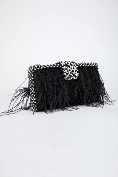 Shop Eena Black Feather And Crystal Embellished Clutch Online at Aza Fashions Shop_Eena_Black Feather And Crystal Embellished Clutch _Online_at_Aza_Fashions