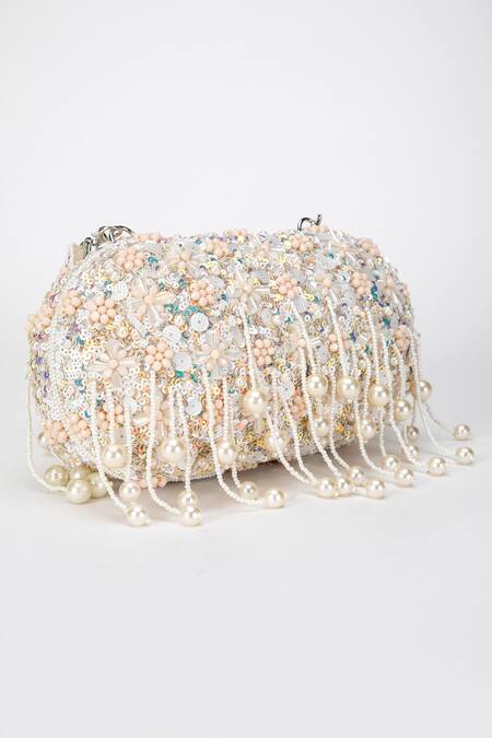 Eena Beige Sequins Aria Silk Embellished Clutch Online at Aza Fashions Eena_Beige Sequins Aria Silk Embellished Clutch _Online_at_Aza_Fashions