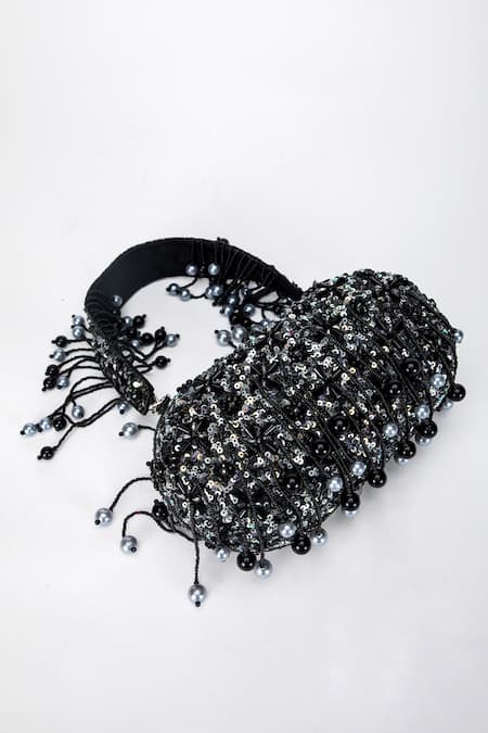 Eena_Black Sequins Aria Embellished Clutch _Online_at_Aza_Fashions