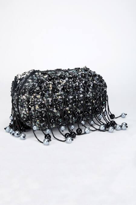 Eena_Black Sequins Aria Embellished Clutch _at_Aza_Fashions