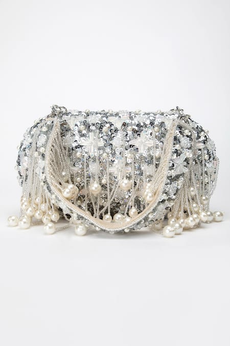 Eena Silver Sequins Silk And Beads Clutch Online at Aza Fashions Eena_Silver Sequins Silk And Beads Clutch _Online_at_Aza_Fashions
