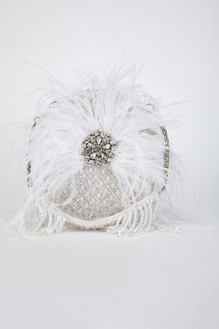 Shop_Eena_White Alani Embellished Circular Clutch _Online_at_Aza_Fashions