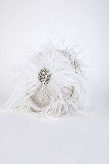 Eena_White Alani Embellished Circular Clutch _at_Aza_Fashions