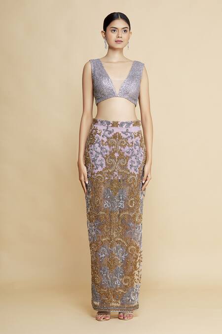 Bhairavi Jaikishan Purple Net Embroidered Lehenga Set Online at Aza Fashions Bhairavi Jaikishan_Purple Net Embroidered Lehenga Set_Online_at_Aza_Fashions