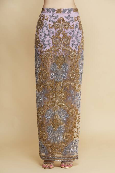 Shop Bhairavi Jaikishan Purple Net Embroidered Lehenga Set Online at Aza Fashions Shop_Bhairavi Jaikishan_Purple Net Embroidered Lehenga Set_Online_at_Aza_Fashions