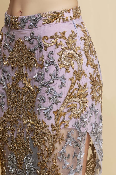 Bhairavi Jaikishan Purple Net Embroidered Lehenga Set at Aza Fashions Bhairavi Jaikishan_Purple Net Embroidered Lehenga Set_at_Aza_Fashions