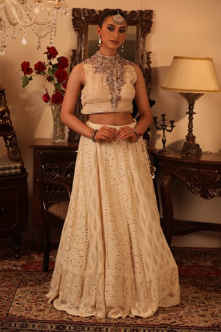 Ruh Clothing Chikankari Embroidered Blouse & Lehenga Set 