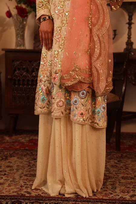 Shop_Ruh Clothing_White Georgette Round Chikankari Embroidered Kurta Set _Online_at_Aza_Fashions