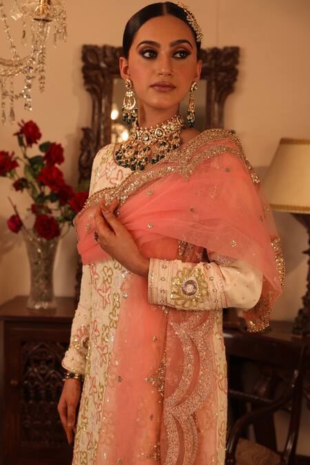 Ruh Clothing_White Georgette Round Chikankari Embroidered Kurta Set _at_Aza_Fashions