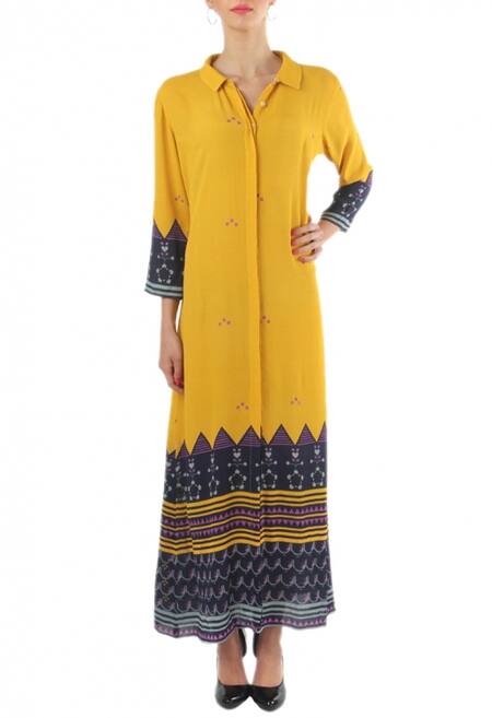Soup by Sougat Paul Blue Yellow And Navy Printed Shirt Dress For Women