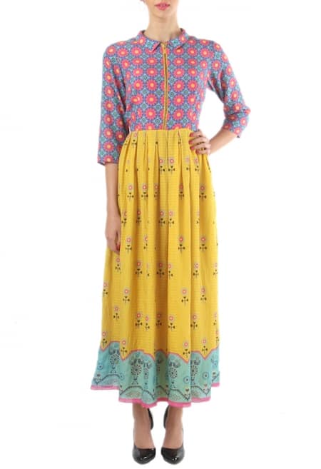 Soup by Sougat Paul Multi Color Floral Printed Zippered Dress  