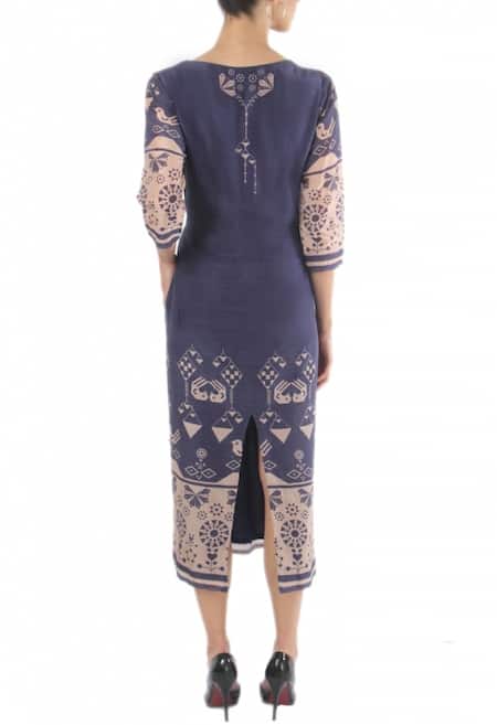 Shop_Soup By Sougat Paul_Beige Round Chanderi Dress  _at_Aza_Fashions