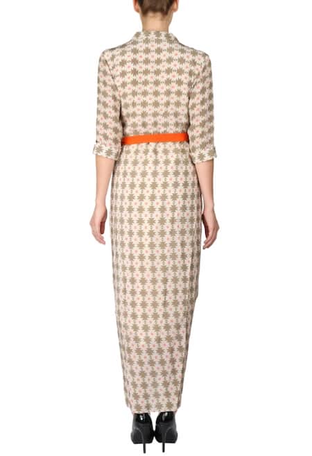 Soup By Sougat Paul Off white coral & beige printed dhoti dress 