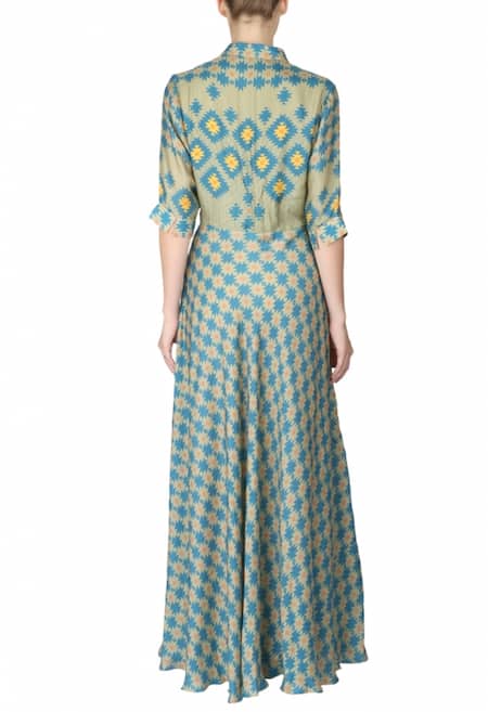 Shop_Soup By Sougat Paul_Blue Printed Shirt Dress  _at_Aza_Fashions
