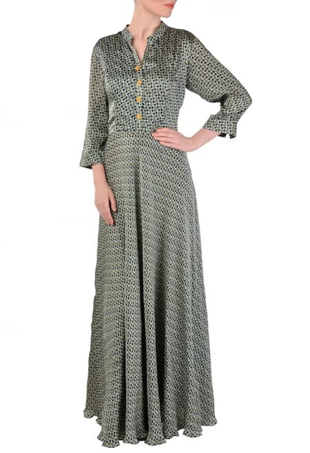 Soup by Sougat Paul Grey yellow & black motif printed  maxi dress 