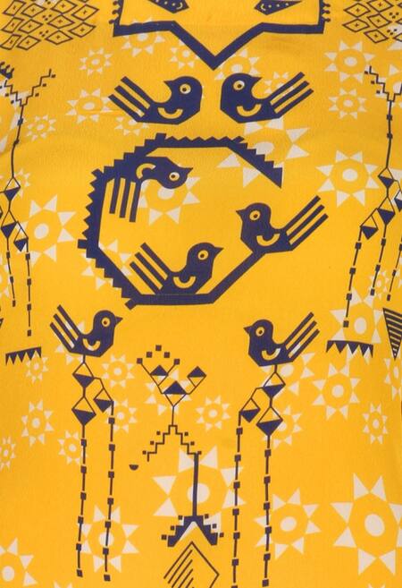 Buy_Soup By Sougat Paul_Yellow And Fuschia Geometric Bird Printed Tunic With Patiala _Online_at_Aza_Fashions