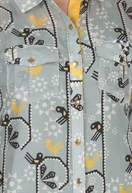 Buy_Soup By Sougat Paul_Grey Cotton Silk Spread Collar Printed Shirt Dress _Online_at_Aza_Fashions