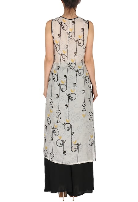 Soup By Sougat Paul White bird printed tunic with black palazzos 