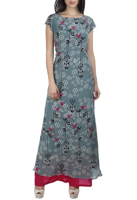 Soup By Sougat Paul Light grey bird printed tunic with pink palazzos 