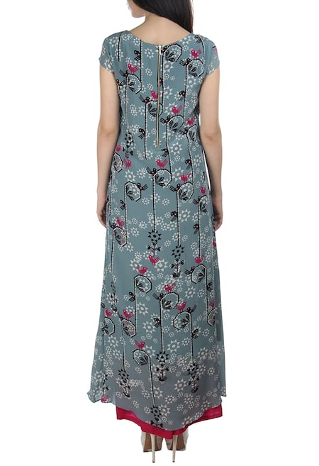 Soup By Sougat Paul Light grey bird printed tunic with pink palazzos 
