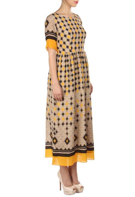 Buy_Soup By Sougat Paul_Multi Color Cotton Silk Round Aztec Printed Dress _Online_at_Aza_Fashions