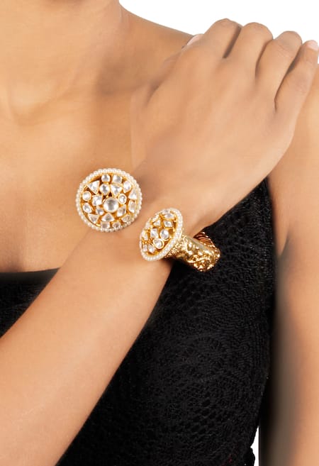 Just Shradhas Kundan & Pearls Embellished Cuff 