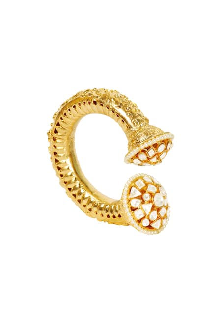 Just Shradhas_Gold Plated Pearls, Diamonds Kundan And Embellished Cuff _Online_at_Aza_Fashions