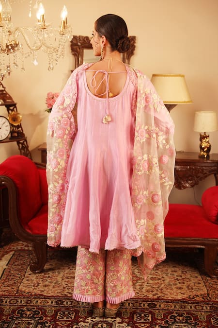 Shop_Ruh Clothing_Purple Cotton Silk, Sheer Organza Round Chikankari Embroidered Anarkali Set _at_Aza_Fashions