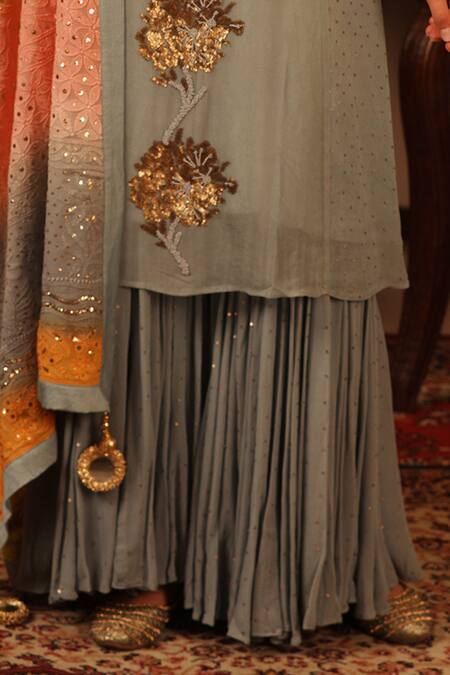 Shop Ruh Clothing Grey Georgette Round Chikankari Embroidered Kurta Set Online at Aza Fashions Shop_Ruh Clothing_Grey Georgette Round Chikankari Embroidered Kurta Set _Online_at_Aza_Fashions