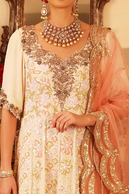 Ruh Clothing White Georgette Round Chikankari Embroidered Anarkali Set at Aza Fashions Ruh Clothing_White Georgette Round Chikankari Embroidered Anarkali Set _at_Aza_Fashions