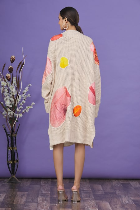 Shop_Aartivijay Gupta_Beige Floral Patchwork Cardigan  _at_Aza_Fashions