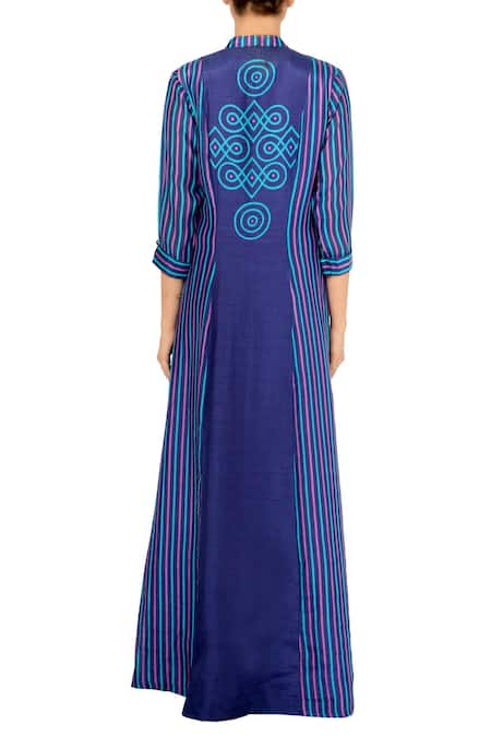 Soup By Sougat Paul Ink blue printed jacket with purple maxi dress 