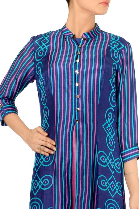 Buy Soup By Sougat Paul Blue Ink Printed Jacket With Purple Maxi Dress Online at Aza Fashions Buy_Soup By Sougat Paul_Blue Ink Printed Jacket With Purple Maxi Dress _Online_at_Aza_Fashions